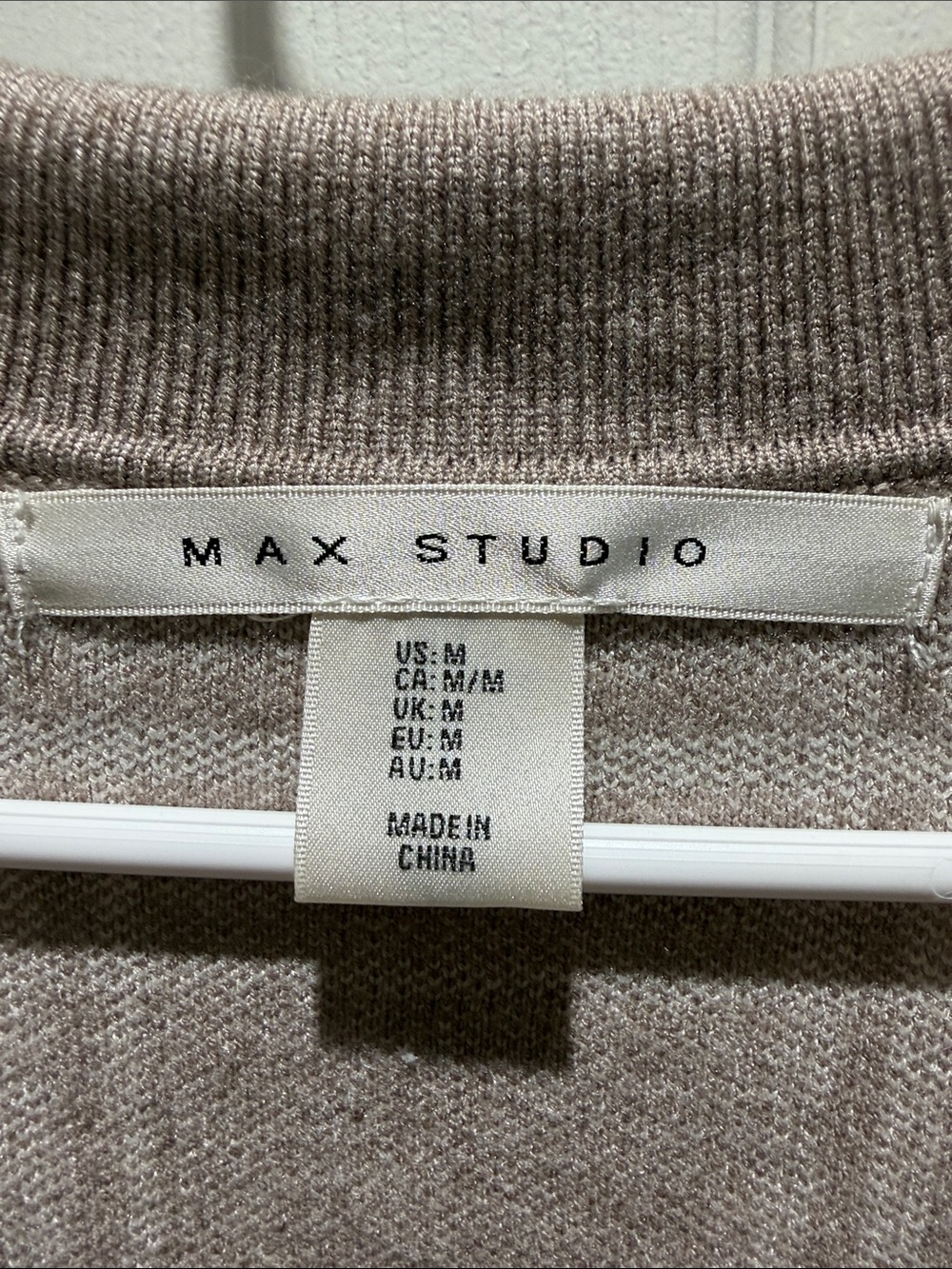 Max Studio Taupe and Cream Plaid Collared Knit Sweater - Picture 3 of 3
